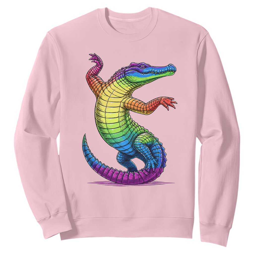 Funny Rainbow Gator LGBTQ Pride Support Sweatshirt TS12 Light Pink Print Your Wear