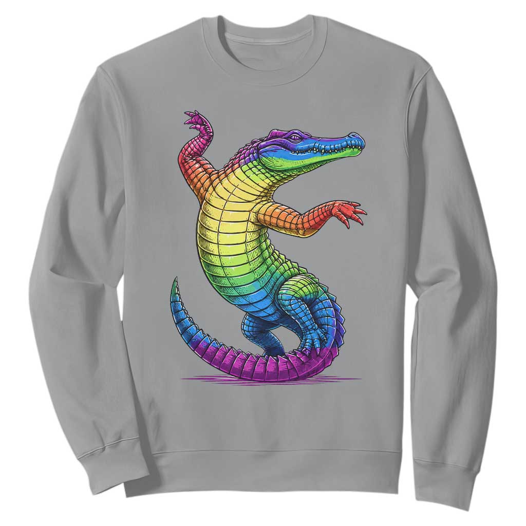 Funny Rainbow Gator LGBTQ Pride Support Sweatshirt TS12 Sport Gray Print Your Wear