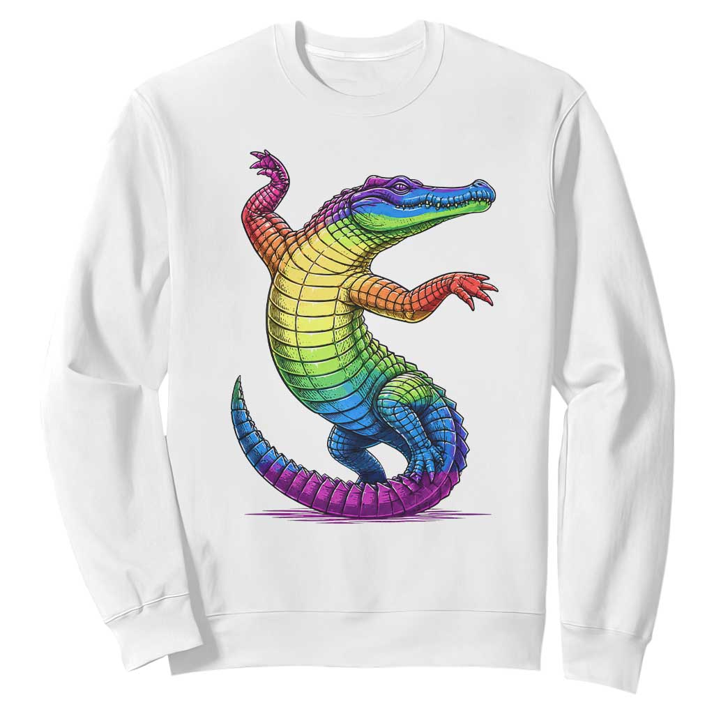 Funny Rainbow Gator LGBTQ Pride Support Sweatshirt TS12 White Print Your Wear