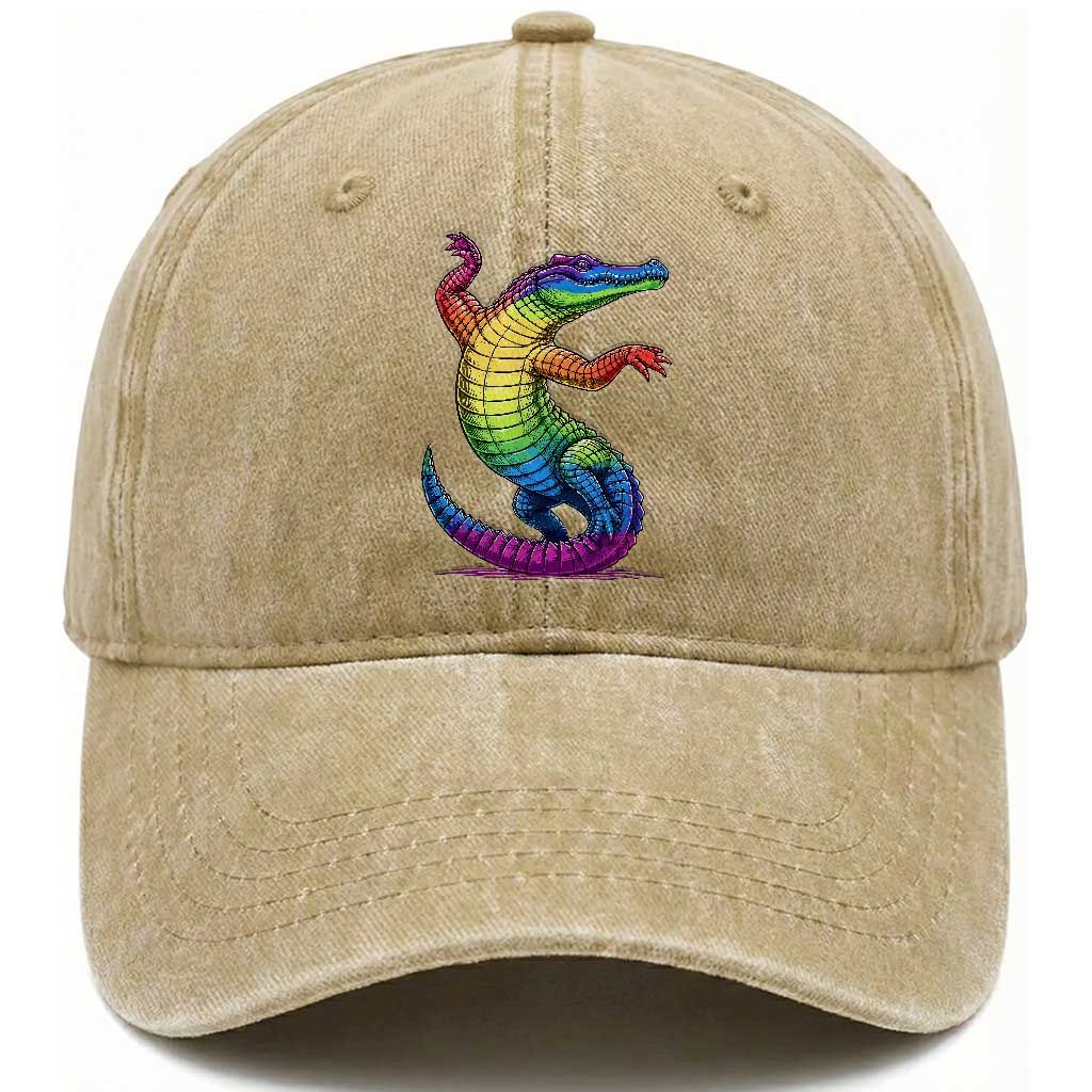 Funny Rainbow Gator LGBTQ Pride Support Washed Cotton Baseball Cap TS12 Print Your Wear
