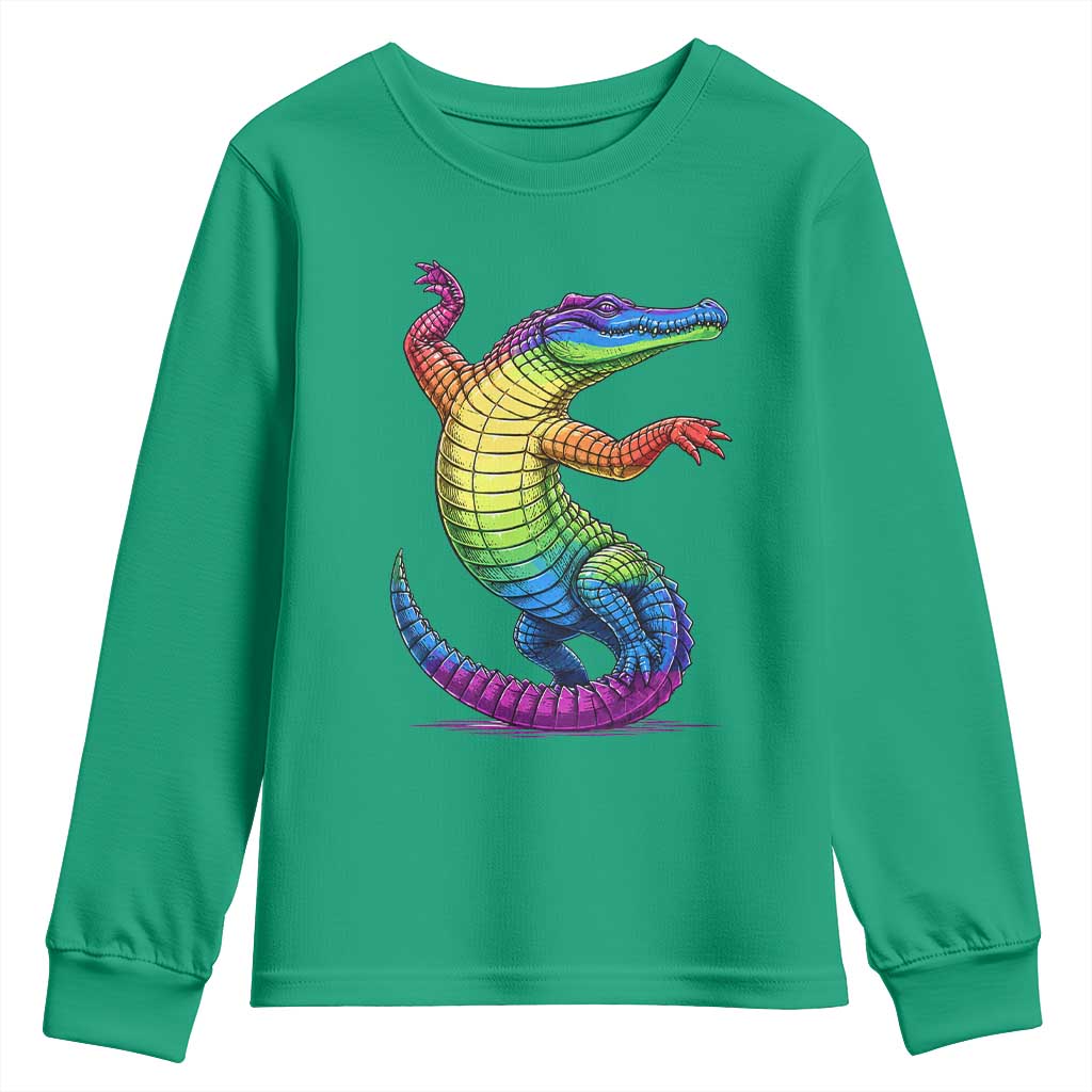 Funny Rainbow Gator LGBTQ Pride Support Youth Sweatshirt TS12 Irish Green Print Your Wear