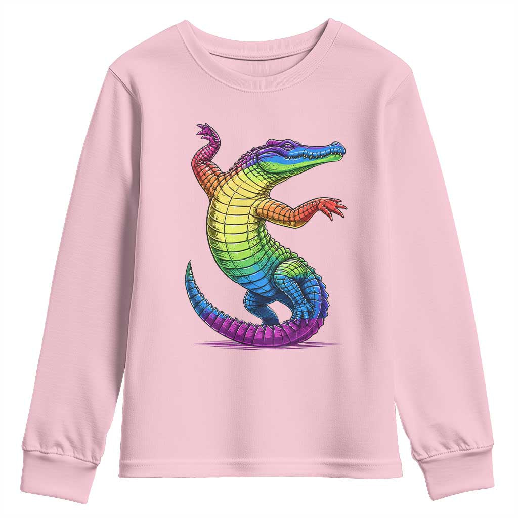 Funny Rainbow Gator LGBTQ Pride Support Youth Sweatshirt TS12 Light Pink Print Your Wear