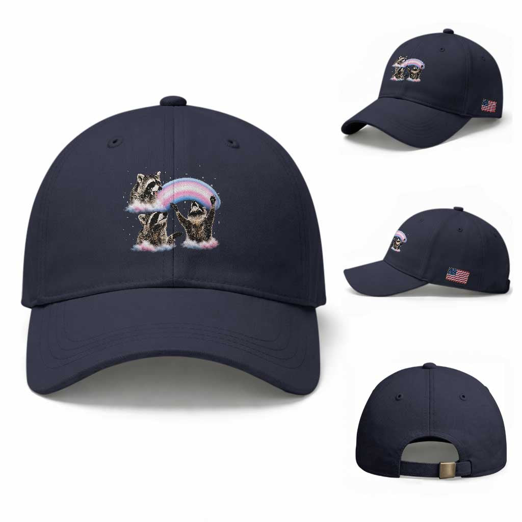 Howling Raccoon LGBTQ Pride Baseball Cap Rainbow Trash Panda Support TS12 Baseball Cap Universal Fit Navy Print Your Wear