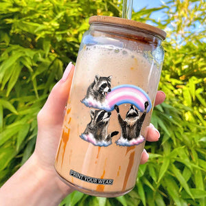 Howling Raccoon LGBTQ Pride Glass Can Rainbow Trash Panda Support TS12 Black Print Your Wear