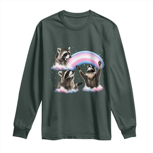 Howling Raccoon LGBTQ Pride Long Sleeve Shirt Rainbow Trash Panda Support TS12 Dark Forest Green Print Your Wear