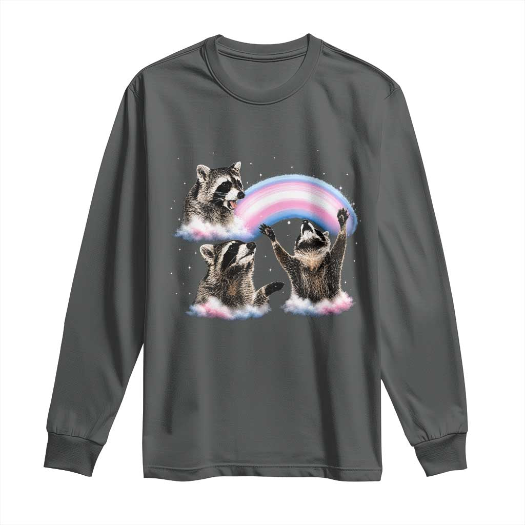 Howling Raccoon LGBTQ Pride Long Sleeve Shirt Rainbow Trash Panda Support TS12 Dark Heather Print Your Wear