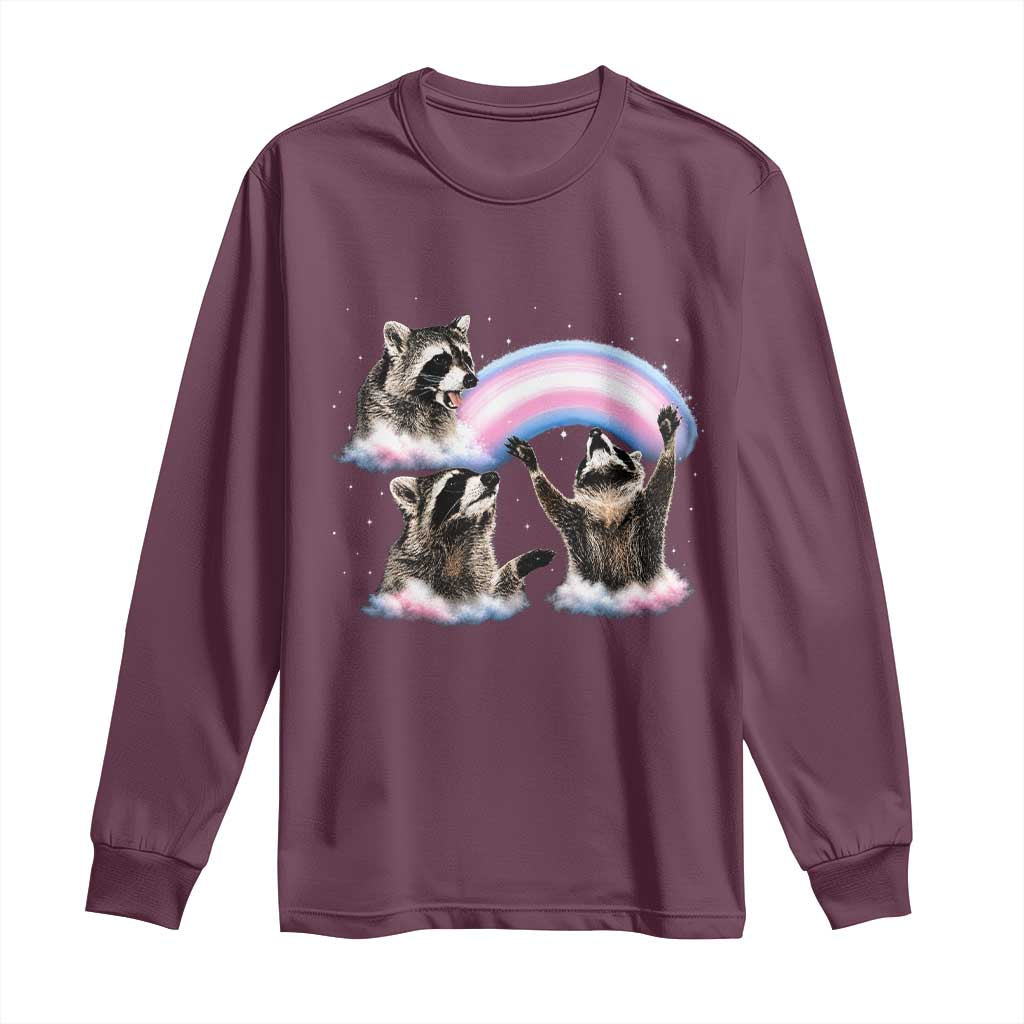 Howling Raccoon LGBTQ Pride Long Sleeve Shirt Rainbow Trash Panda Support TS12 Maroon Print Your Wear