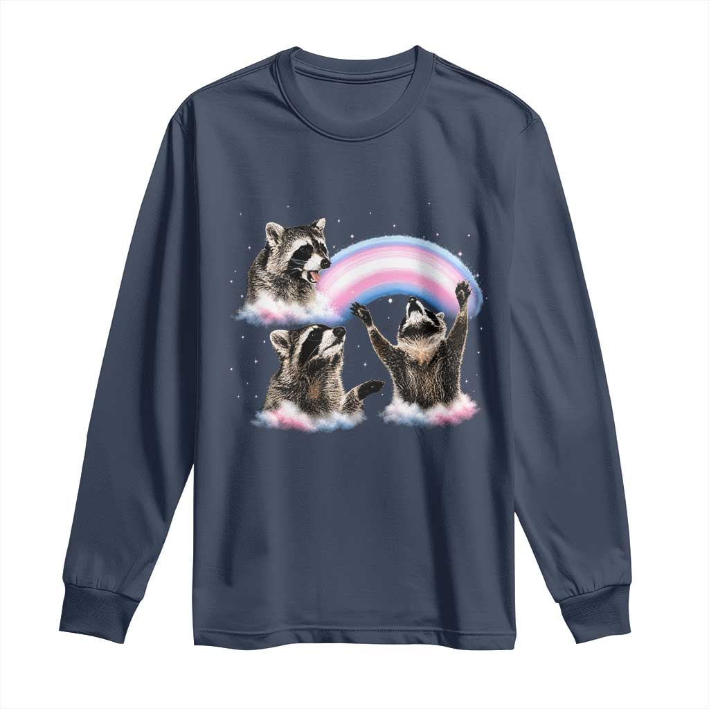 Howling Raccoon LGBTQ Pride Long Sleeve Shirt Rainbow Trash Panda Support TS12 Navy Print Your Wear