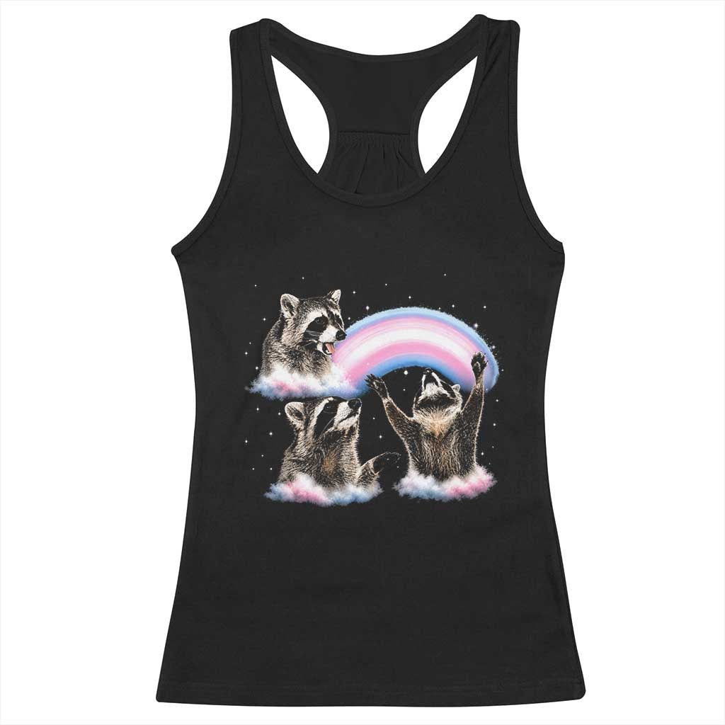 Howling Raccoon LGBTQ Pride Racerback Tank Top Rainbow Trash Panda Support TS12 Black Print Your Wear