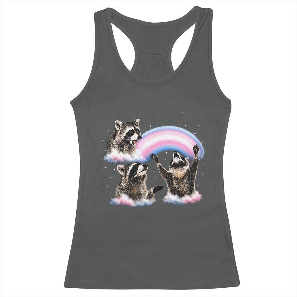 Howling Raccoon LGBTQ Pride Racerback Tank Top Rainbow Trash Panda Support TS12 Dark Heather Print Your Wear