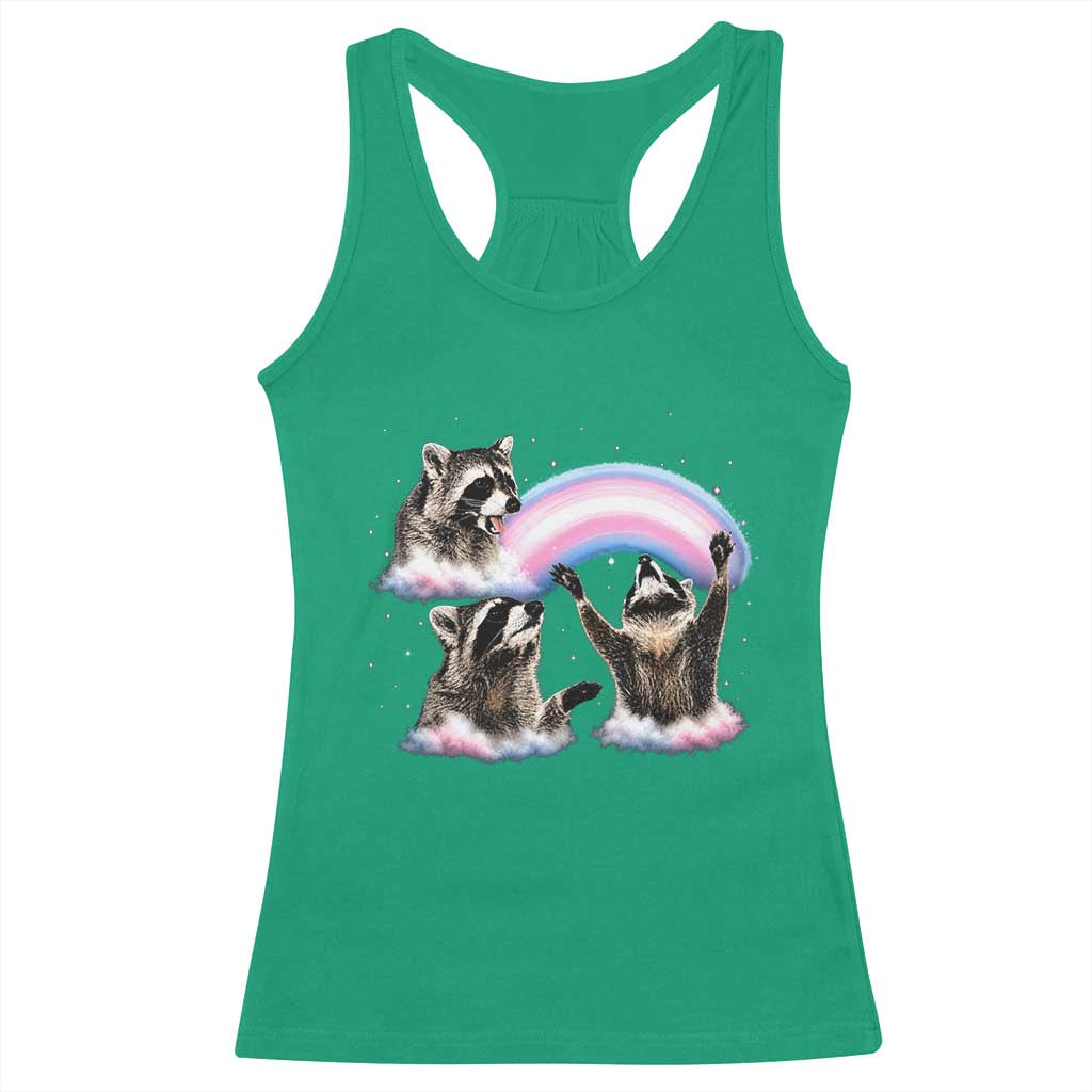 Howling Raccoon LGBTQ Pride Racerback Tank Top Rainbow Trash Panda Support TS12 Irish Green Print Your Wear