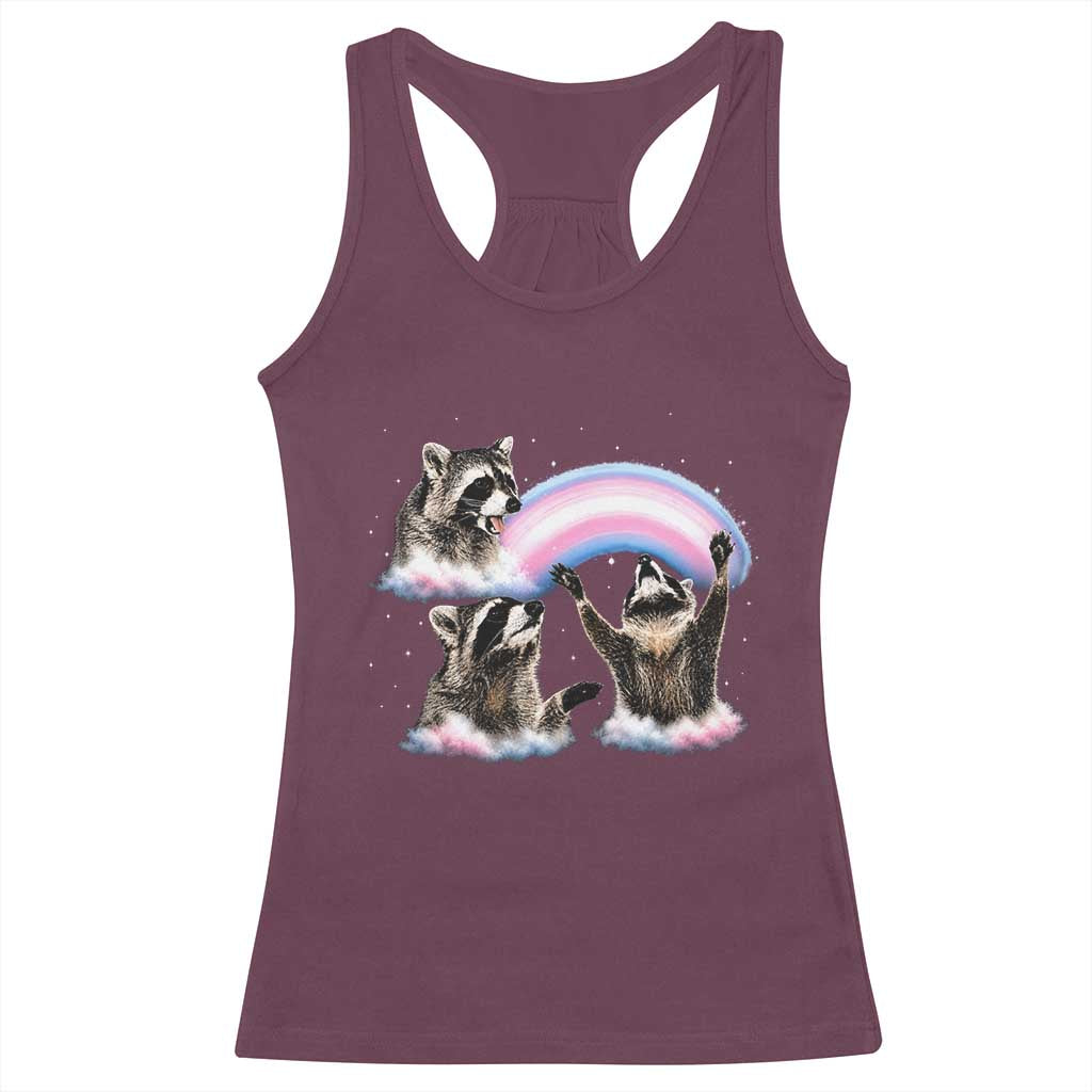 Howling Raccoon LGBTQ Pride Racerback Tank Top Rainbow Trash Panda Support TS12 Maroon Print Your Wear