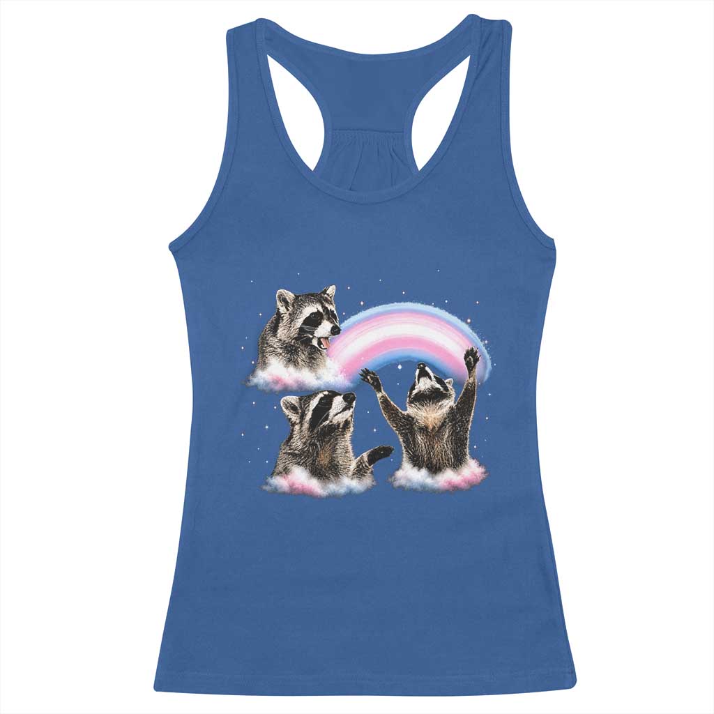 Howling Raccoon LGBTQ Pride Racerback Tank Top Rainbow Trash Panda Support TS12 Royal Blue Print Your Wear