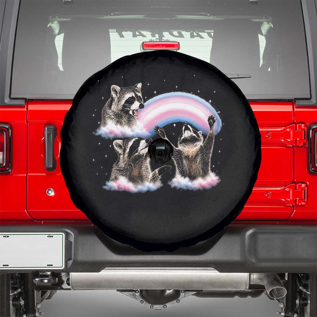 Howling Raccoon LGBTQ Pride Spare Tire Cover Rainbow Trash Panda Support TS12 Black Print Your Wear