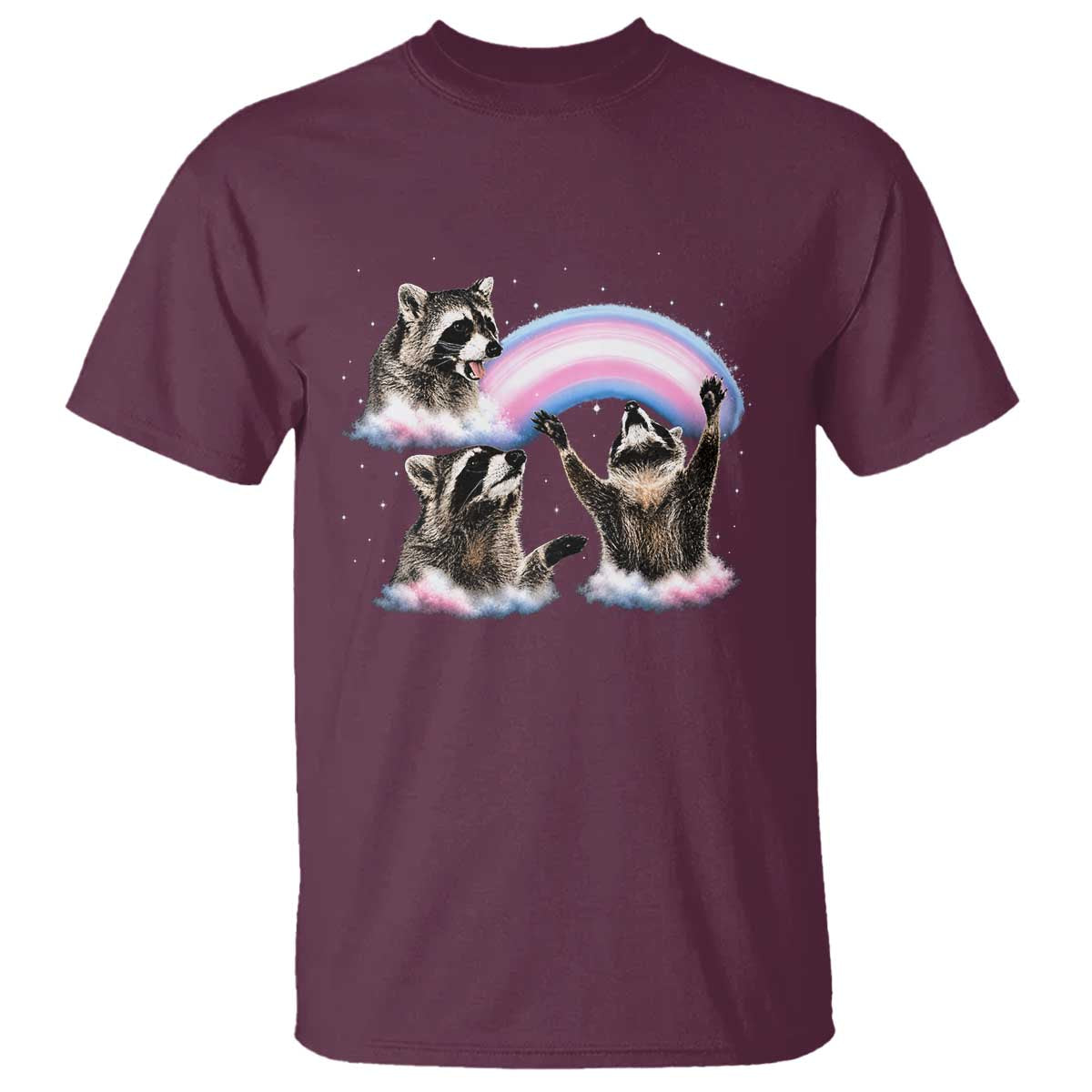 Howling Raccoon LGBTQ Pride T Shirt Rainbow Trash Panda Support TS12 Maroon Print Your Wear