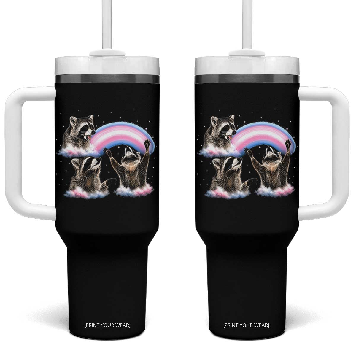 Howling Raccoon LGBTQ Pride Tumbler With Handle Rainbow Trash Panda Support TS12 One Size: 40 oz Black Print Your Wear