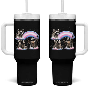 Howling Raccoon LGBTQ Pride Tumbler With Handle Rainbow Trash Panda Support TS12 One Size: 40 oz Black Print Your Wear