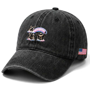 Howling Raccoon LGBTQ Pride Washed Cotton Baseball Cap Rainbow Trash Panda Support TS12 Print Your Wear