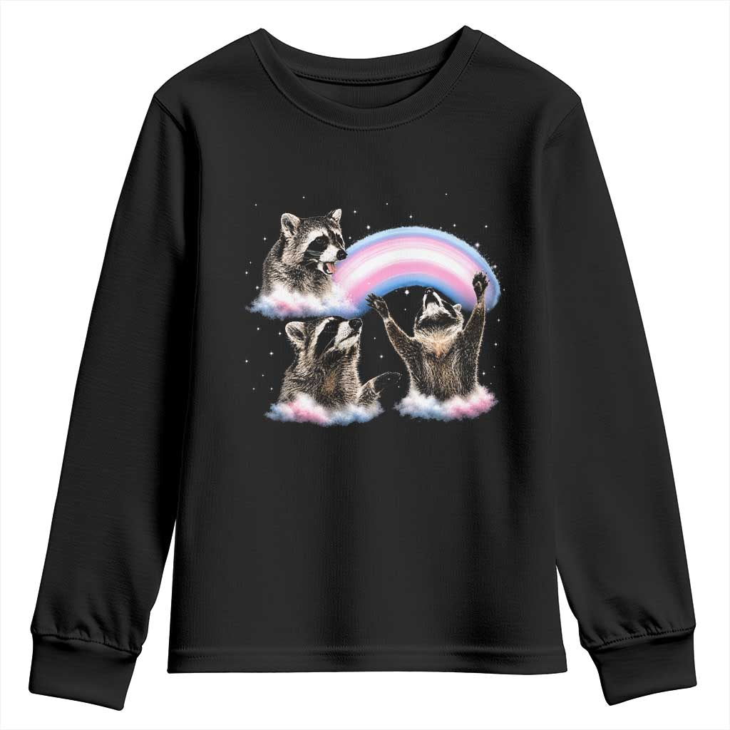 Howling Raccoon LGBTQ Pride Youth Sweatshirt Rainbow Trash Panda Support TS12 Black Print Your Wear