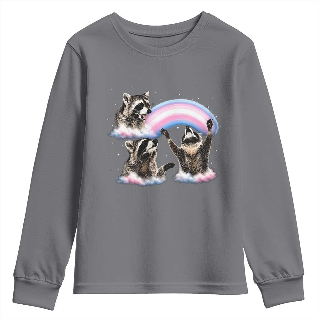 Howling Raccoon LGBTQ Pride Youth Sweatshirt Rainbow Trash Panda Support TS12 Charcoal Print Your Wear