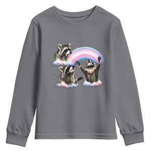 Howling Raccoon LGBTQ Pride Youth Sweatshirt Rainbow Trash Panda Support TS12 Charcoal Print Your Wear