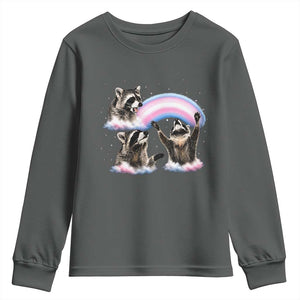 Howling Raccoon LGBTQ Pride Youth Sweatshirt Rainbow Trash Panda Support TS12 Dark Heather Print Your Wear