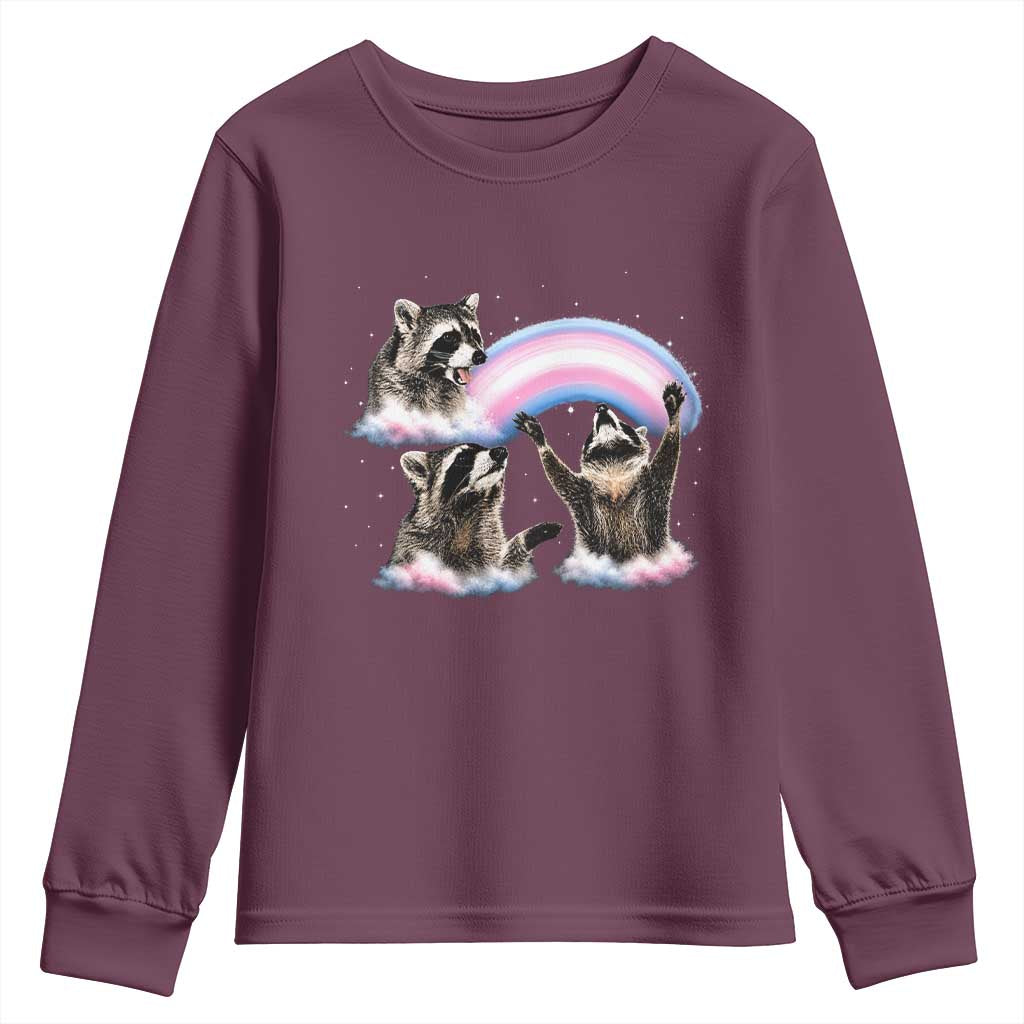Howling Raccoon LGBTQ Pride Youth Sweatshirt Rainbow Trash Panda Support TS12 Maroon Print Your Wear