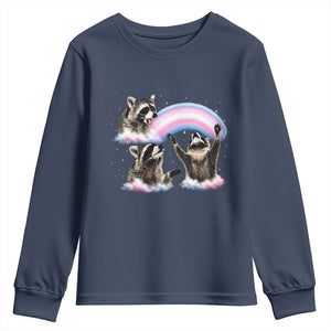 Howling Raccoon LGBTQ Pride Youth Sweatshirt Rainbow Trash Panda Support TS12 Navy Print Your Wear