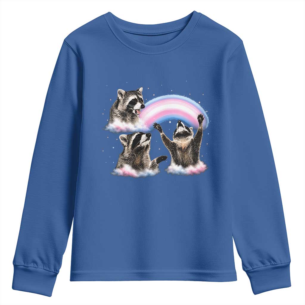 Howling Raccoon LGBTQ Pride Youth Sweatshirt Rainbow Trash Panda Support TS12 Royal Blue Print Your Wear