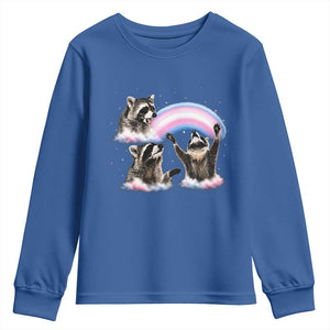 Howling Raccoon LGBTQ Pride Youth Sweatshirt Rainbow Trash Panda Support TS12 Royal Blue Print Your Wear