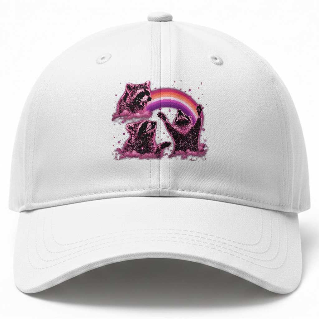 Funny Pink Raccoon Live Laugh Baseball Cap Lesbian Pride Month TS12 Print Your Wear
