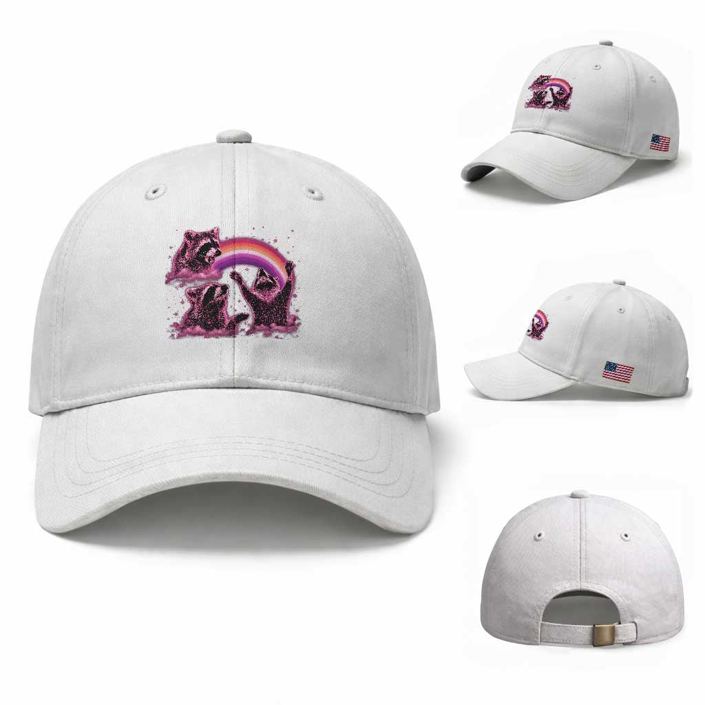 Funny Pink Raccoon Live Laugh Baseball Cap Lesbian Pride Month TS12 Baseball Cap Universal Fit White Print Your Wear