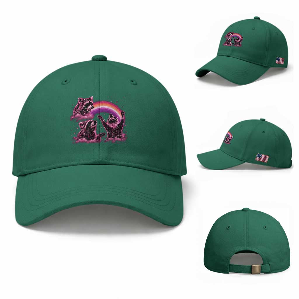 Funny Pink Raccoon Live Laugh Baseball Cap Lesbian Pride Month TS12 Baseball Cap Universal Fit Irish Green Print Your Wear
