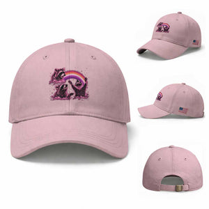 Funny Pink Raccoon Live Laugh Baseball Cap Lesbian Pride Month TS12 Baseball Cap Universal Fit Light Pink Print Your Wear