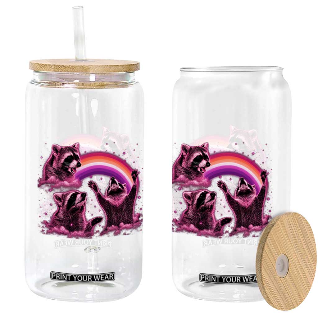 Funny Pink Raccoon Live Laugh Glass Can Lesbian Pride Month TS12 Print Your Wear