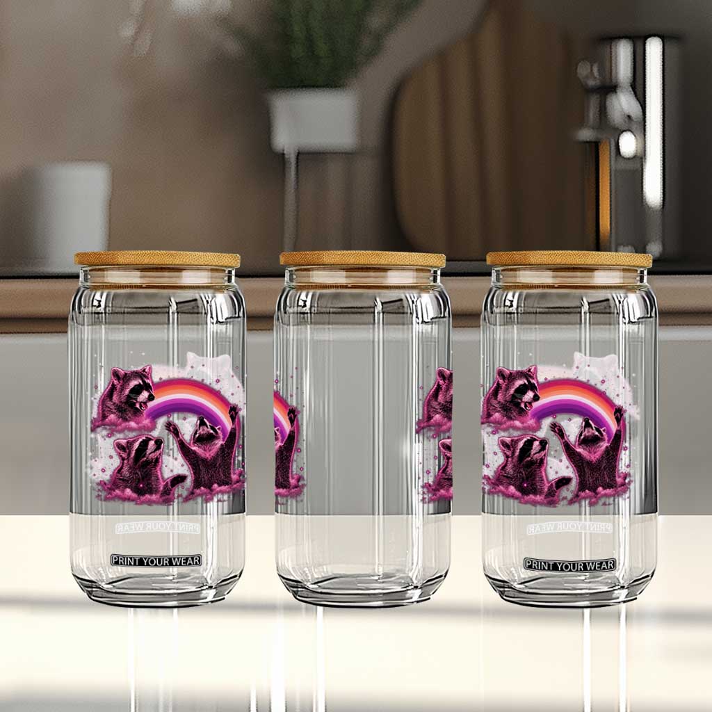 Funny Pink Raccoon Live Laugh Glass Can Lesbian Pride Month TS12 Print Your Wear