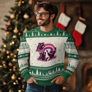 Funny Pink Raccoon Live Laugh Ugly Christmas Sweater Lesbian Pride Month TS12 Beige Green Print Your Wear