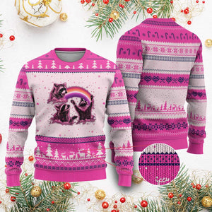 Funny Pink Raccoon Live Laugh Ugly Christmas Sweater Lesbian Pride Month TS12 Hot Pink Print Your Wear