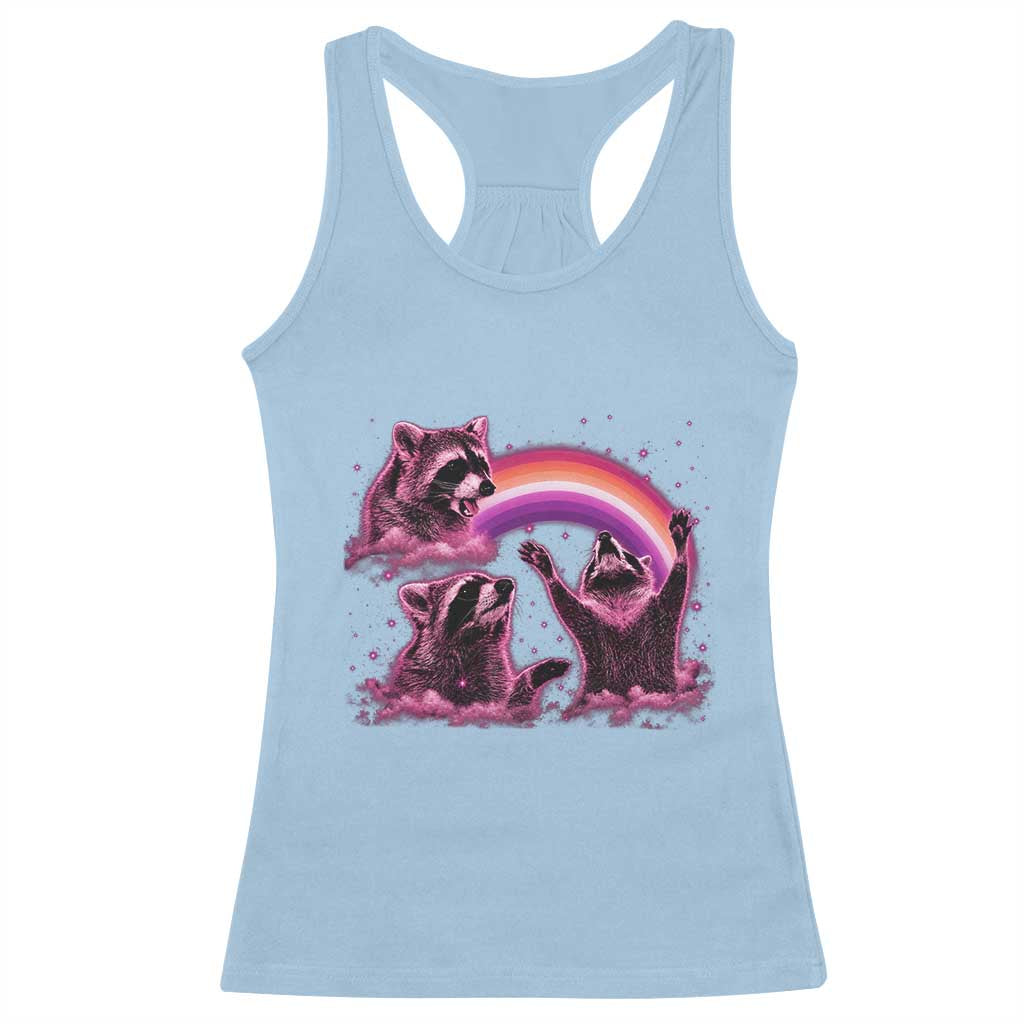 Funny Pink Raccoon Live Laugh Racerback Tank Top Lesbian Pride Month TS12 Light Blue Print Your Wear