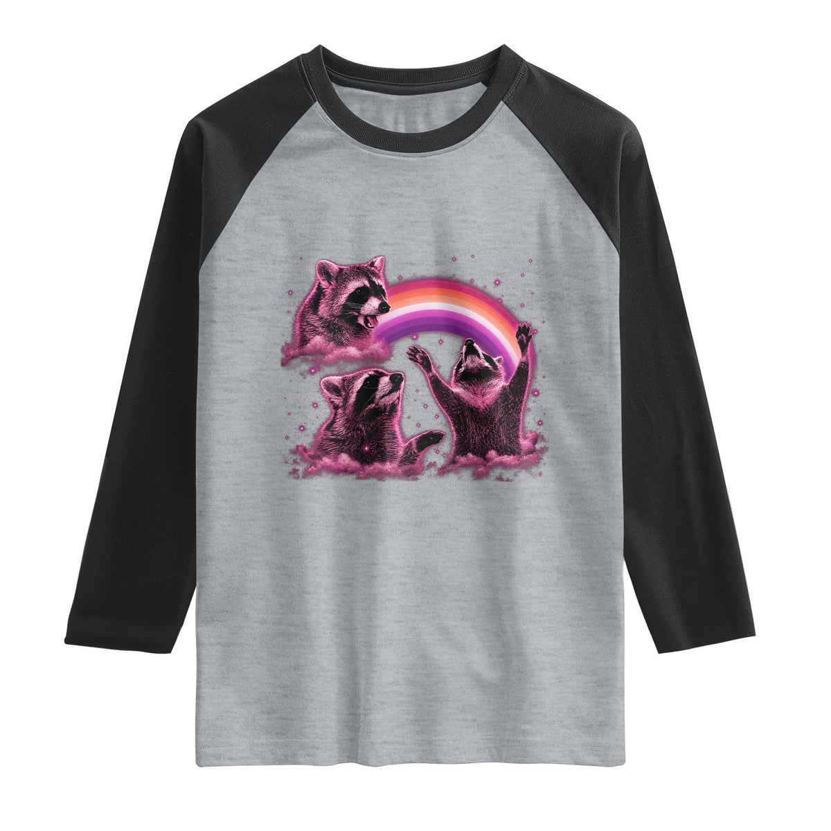 Funny Pink Raccoon Live Laugh Raglan Shirt Lesbian Pride Month TS12 Heather Gray Black Print Your Wear