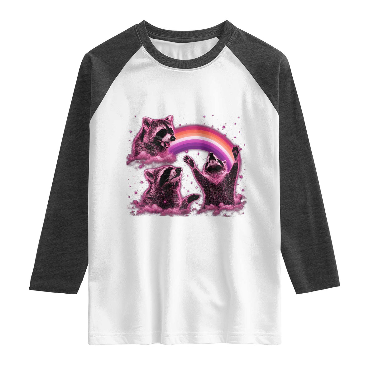 Funny Pink Raccoon Live Laugh Raglan Shirt Lesbian Pride Month TS12 White Heather Charcoal Print Your Wear