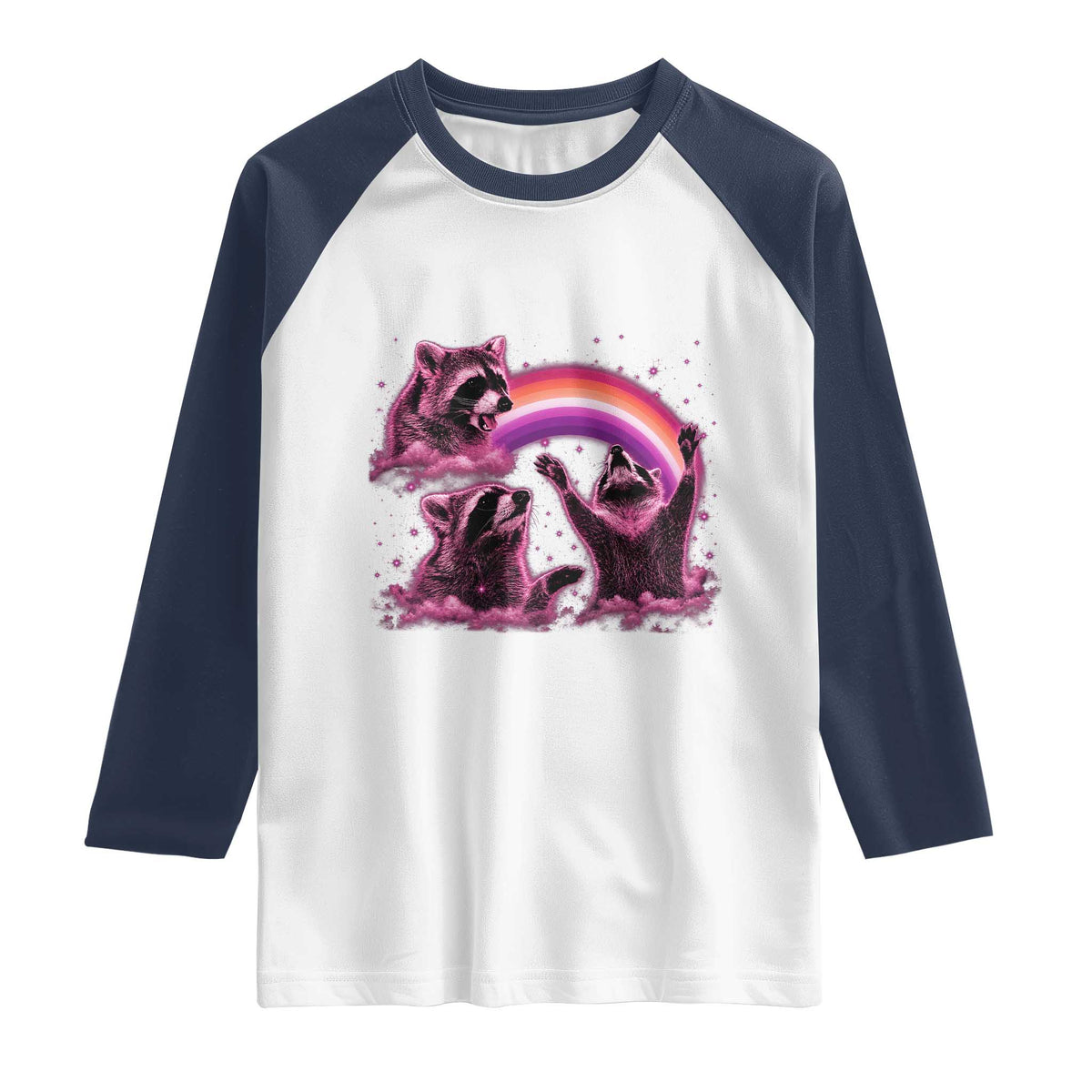 Funny Pink Raccoon Live Laugh Raglan Shirt Lesbian Pride Month TS12 White Navy Print Your Wear