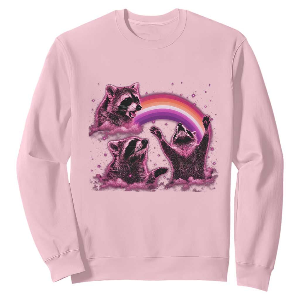 Funny Pink Raccoon Live Laugh Sweatshirt Lesbian Pride Month TS12 Light Pink Print Your Wear