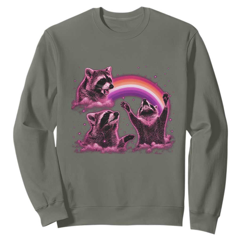 Funny Pink Raccoon Live Laugh Sweatshirt Lesbian Pride Month TS12 Military Green Print Your Wear