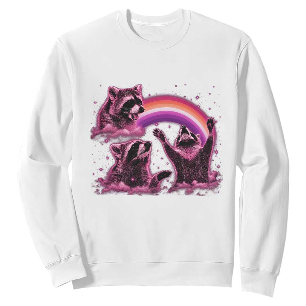 Funny Pink Raccoon Live Laugh Sweatshirt Lesbian Pride Month TS12 White Print Your Wear