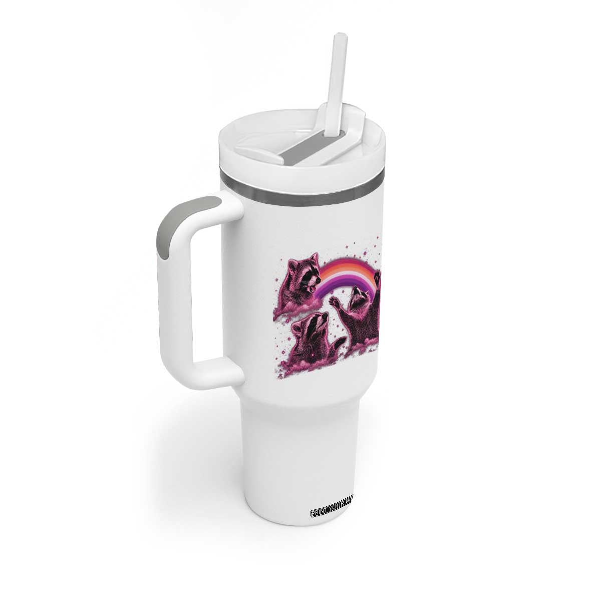 Funny Pink Raccoon Live Laugh Tumbler With Handle Lesbian Pride Month TS12 Print Your Wear