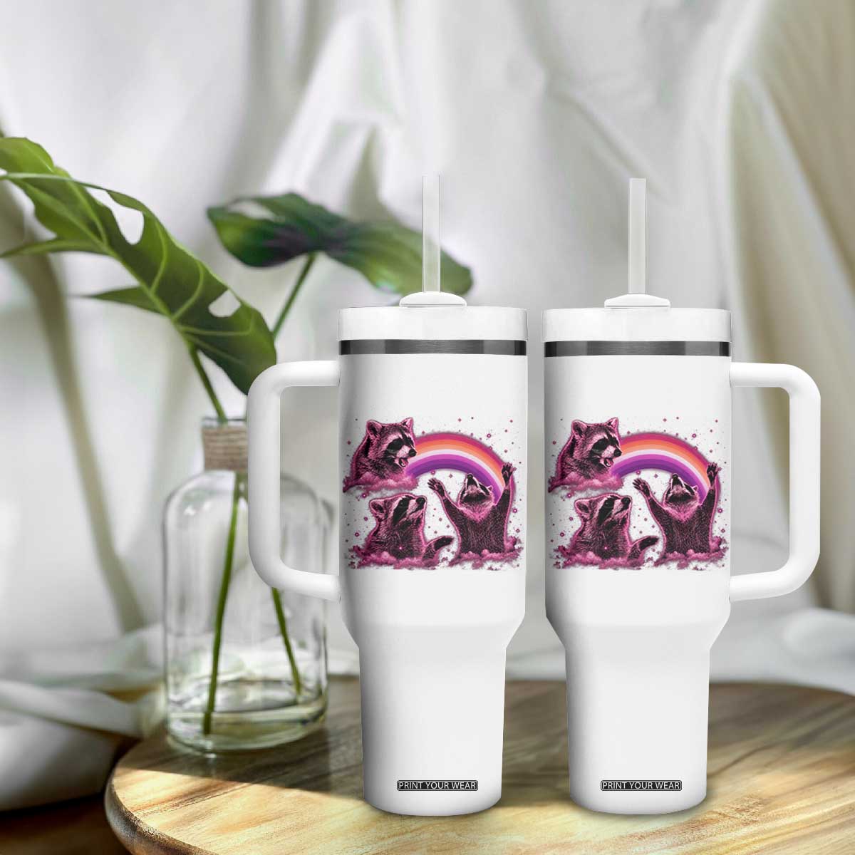Funny Pink Raccoon Live Laugh Tumbler With Handle Lesbian Pride Month TS12 Print Your Wear