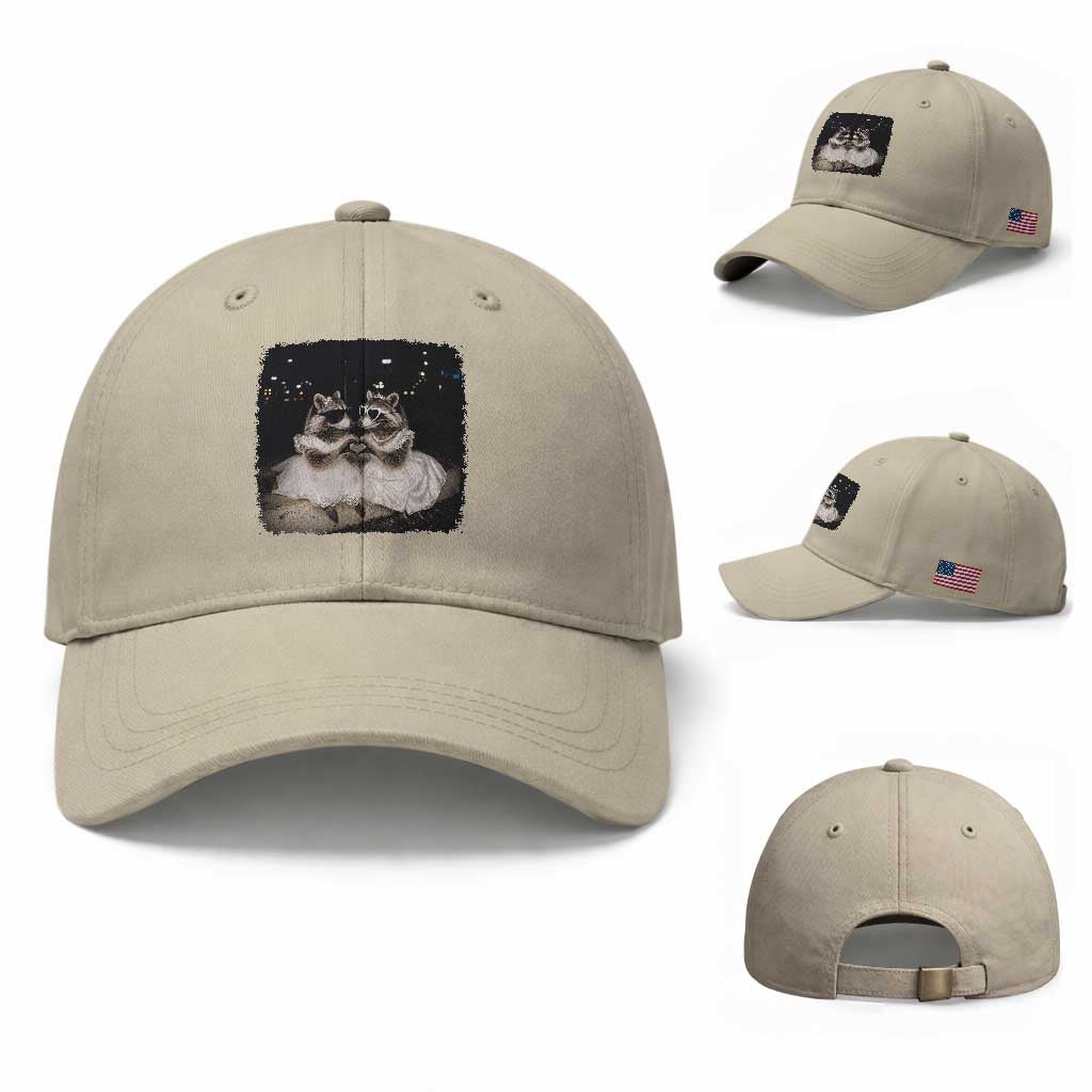 Funny Lesbian Raccoon Engagement Baseball Cap LGBTQ Pride Gift TS12 Baseball Cap Universal Fit Beige Print Your Wear
