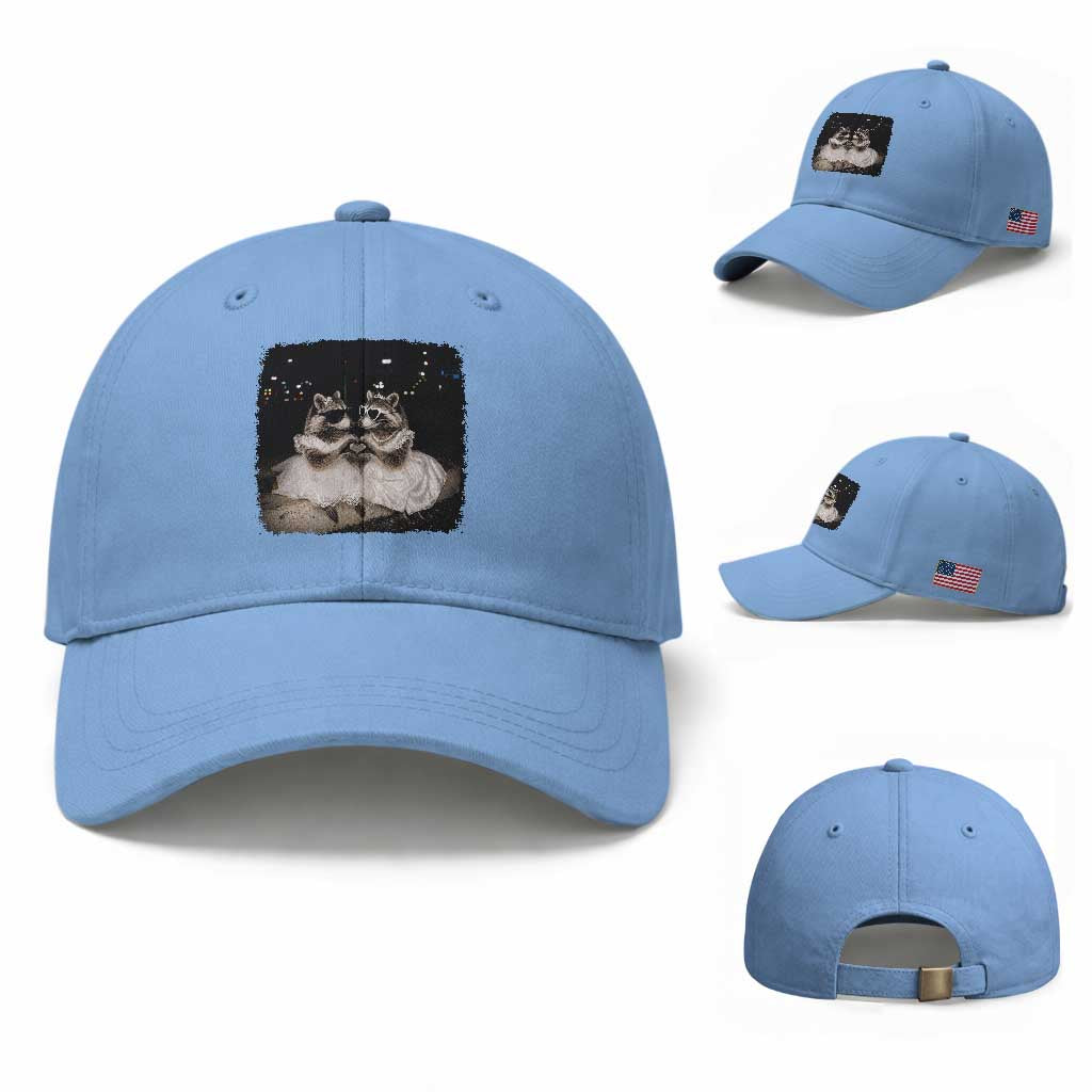 Funny Lesbian Raccoon Engagement Baseball Cap LGBTQ Pride Gift TS12 Baseball Cap Universal Fit Light Blue Print Your Wear