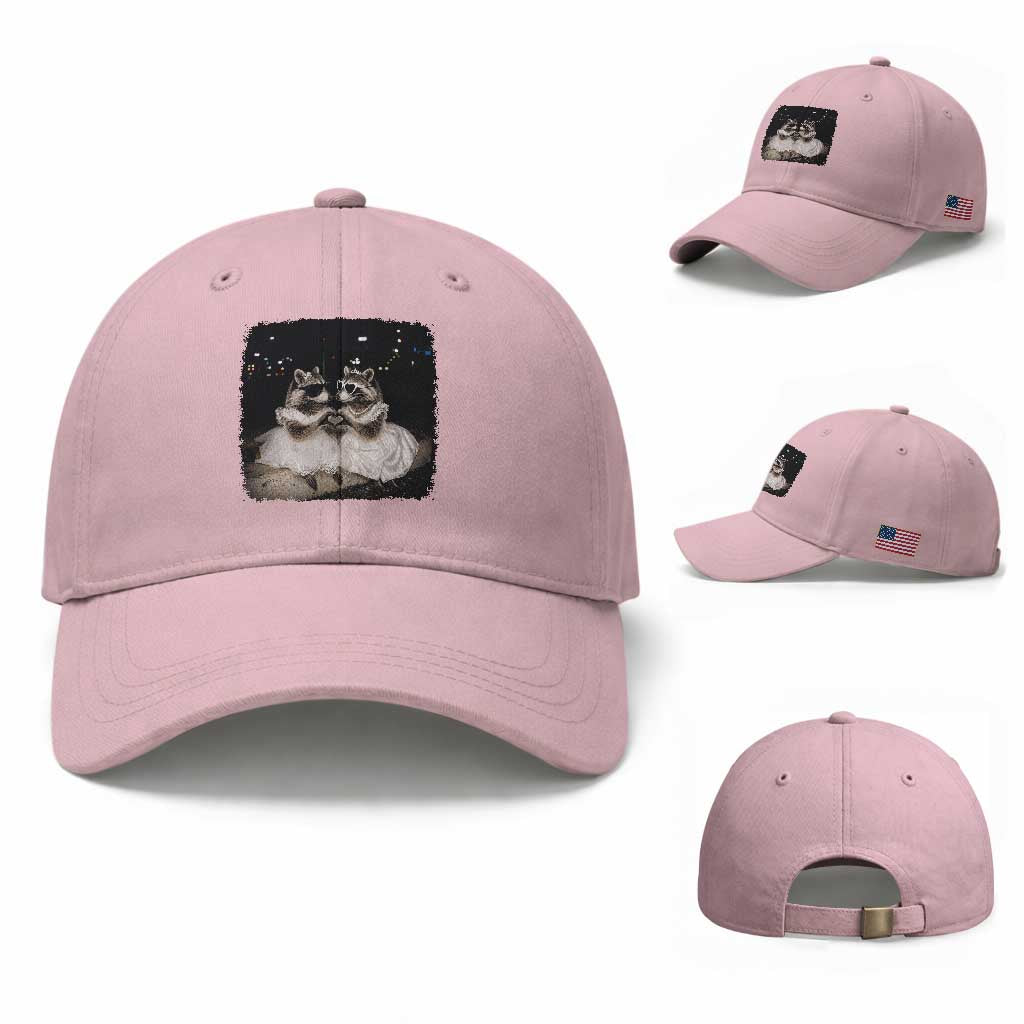 Funny Lesbian Raccoon Engagement Baseball Cap LGBTQ Pride Gift TS12 Baseball Cap Universal Fit Light Pink Print Your Wear